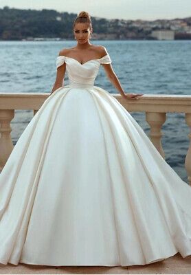 Massive Princess Wedding Dress, Ball Gown Silk Wedding Dress, Big Fancy Wedding Dresses, Simple White Ball Gown, Princess Wedding Ball Gown, Satin Wedding Dress Ballgown Cathedral Train, Big Wedding Dresses Black Women, Poofy Silk Wedding Dress, Wedding Dresses Cinderella Princess