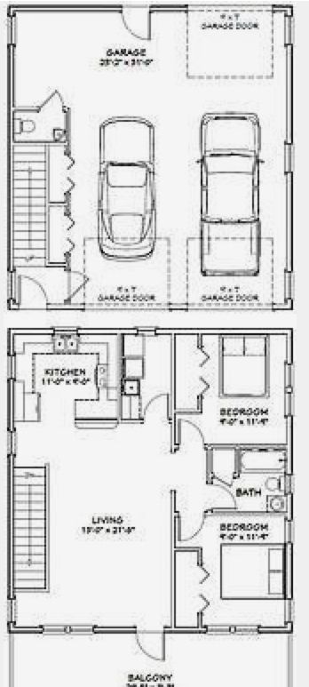 Floor Plans Two Bedroom, Detached Garage With Apartment, Floor Plans With Garage, Garage With Apartment, Building Blueprints, Garage Plans Detached, Plan Garage, Carriage House Plans, Garage Apartment Plans