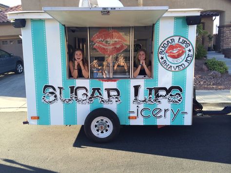 Sugar lips ICERY snow cone shack Mobile Snow Cone Stand, Sno Cone Stand Ideas, Snow Cone Trailer Ideas, Snowcone Trailer Ideas, Snow Cone Stand Ideas, Snow Cone Stand Ideas Food Truck, Snowcone Business, Snowcone Stand Ideas, Snow Cone Trailer