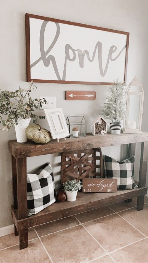 #farmhouse #farmhousedecor #entryway #wayfair #entrytabledecor #hobbylobby #fall #signs Front Entryway Ideas Bench And Table, Entry Way Farmhouse Decor Ideas, Country Style Entry Way, Entryway Farmhouse Ideas, Farmhouse Entry Room, Farmhouse Entrance Entryway, Farmhouse Entry Table Decor Ideas, Entryway Ideas Farmhouse, Entry Room Ideas