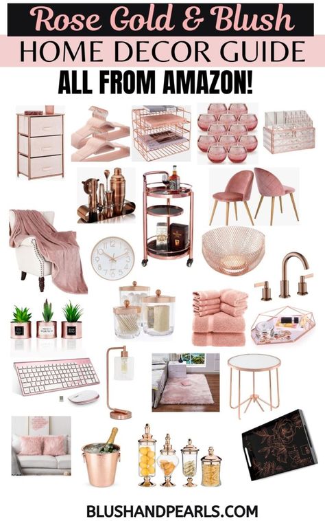 Rose Gold Closet Ideas, Rose Gold Bedroom Decor Ideas, Rose Gold Bathroom Accessories, Rose Gold Room Ideas Bedrooms, Rose Gold Office Ideas, Room Ideas Rose Gold, Amazon Bedroom Decor Ideas, Rose Gold Room Ideas, Rose Gold Accents Decor