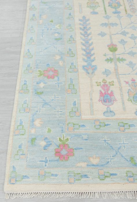 Cream Blue Garden Pine Tree of Life Rug Modern Oushak Rug - Etsy Living Room Designs Costal, Fun Rugs For Bedroom, Dorm Room Light Blue, Lauren Loveless Apartment, Light Pink And Blue Room, Preppy Rugs, Blue And Pink Room, Pink And Blue Room, Chinoiserie Rug