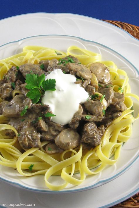 Stove Top Beef Stroganoff. Easy beef stew meat stroganoff with noodles. #recipepocket #budgetmeals #familydinner #beefstroganoff Recipes For Stew Meat Other Than Stew, Stroganoff With Stew Meat, Beef Stroganoff With Stew Meat, Beef Stroganoff Stew Meat, Stew Meat Recipes Stove Top, Recipe For Beef Stroganoff, Stewing Steak, Best Beef Stroganoff, Beef Stroganoff Recipe