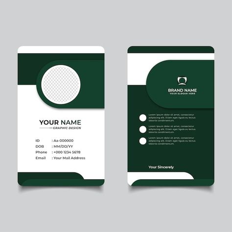 Modern and clean business id card templa... | Premium Vector #Freepik #vector #graphic-card #card #business-card #creative-card Id Card Template Free Printable, Student Card Design, Graphic Designer Business Card Creative, Info Card Design, Company Id Card Design, Id Card Design Template, Id Card Design, Identity Card Design, Frames Design Graphic