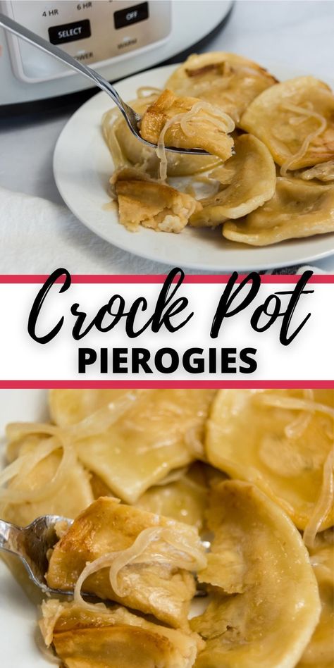 This Crock Pot Pierogi recipe is a quick dinner for any night. With only a few simple ingredients you can set it and forget it. What Do You Make With Pierogies, Crockpot Pierogies Slow Cooker, Pierogi Dinner Ideas Crockpot, Perogies Crockpot Recipe, Perogies Recipe Frozen Crockpot, Crock Pot Pierogies, Slow Cooker Pierogies, Frozen Pierogies In Crockpot, Slow Cooker Pierogies And Kielbasa