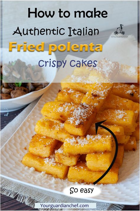 Recipes With Polenta Roll, Fried Polenta Recipes Easy, Mushroom Polenta Recipes, Sliced Polenta Recipes, Sweet Polenta Recipes, Polenta Cakes Savory, Fried Polenta Fries, Italian Polenta Recipes, Tube Polenta Recipes