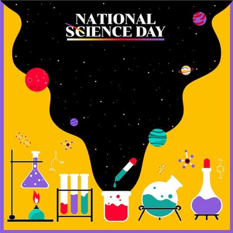 Vector flat national science day backgro... | Premium Vector #Freepik #vector #science-day #science-background #science #education-day Science Day Drawing, Science Day Poster, National Science Day, Science Day, Physics Formulas, Drawing Poster, Day Background, Good Vocabulary Words, Good Vocabulary