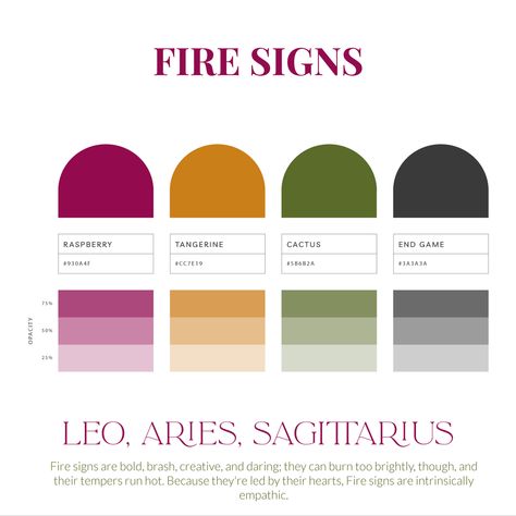 Branding colors for your zodiac sign Horoscope Color Palette, Zodiac Colors Palette, Zodiac Interior Design, Sagittarius Color Palette, Zodiac Colours, Zodiac Sign Colors Palette, Zodiac Color Palette, Yoga Branding Design, Zodiac Colors