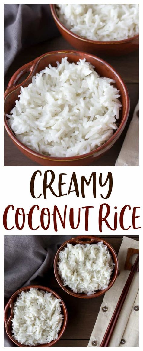 Creamy Coconut Rice - the easiest way to make the creamiest coconut rice that is just loaded with flavor! This coconut rice recipe is made at least once a week and goes so well with so many dishes! Definitely, a family friendly recipe everyone is sure to love! | #dlbrecipes #coconutrice #sidedishes #ricerecipes Creamy Coconut Rice, Sweet Fried Plantains, Rice Video, Coconut Rice Recipe, Rice Side Dishes, Gluten Free Rice, Risotto Recipes, Coconut Rice, Coconut Recipes