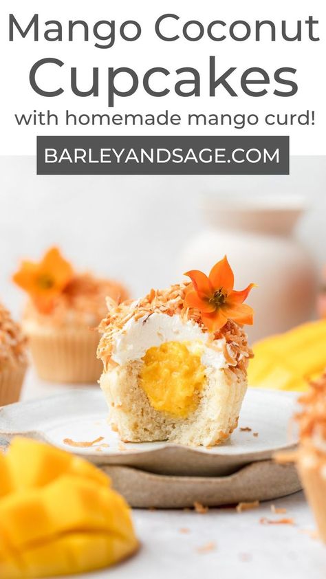 Mango Coconut Cake, Coconut Cupcake Recipes, Coconut Cupcake, Mango Curd, Coconut Buttercream, Passionfruit Recipes, Mango Dessert Recipes, Decadent Food, Mango Dessert