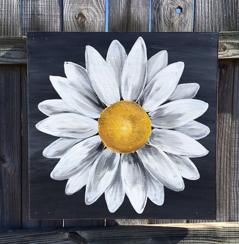 Easy Flower Painting, Acrylic Painting Flowers, Daisy Painting, Soyut Sanat Tabloları, Simple Acrylic Paintings, Lukisan Cat Air, Arte Inspo, Acrylic Canvas, Flower Canvas