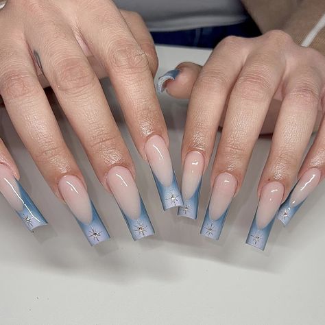 ig: acrylicsbyfatima Nails Light Blue, Blue French Tip, Band Nails, Professional Manicure, Airbrush Nails, Nail Drills, Blush Nails, Simple Acrylic Nails, Glow Nails