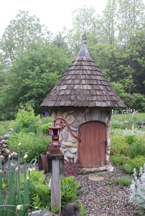 Well house in spring We’ll Pump House, Stone Well House, Diy Well Cover Ideas, Well Casing Cover Ideas, Wellhead Cover Ideas, Sewer Cap Cover Ideas, Well Covers Ideas Outdoor, Old Well Cover Ideas, Pump House Ideas Well