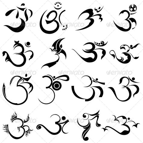 Hindu Religious sign Aum or Om-Vector Designs Pack - Religion Conceptual Om Sign Tattoo, Krishna Outline, Aum Tattoo, Gods Design, Ohm Tattoo, Om Symbol Tattoo, Stammestattoo Designs, Hindu Tattoos, Om Tattoo Design