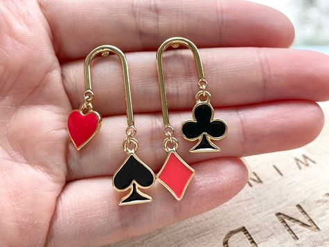 Poker Cards Earrings, Gold Plated, Playing Cards, Ace of Spade Heart Club Diamond Earrings, Dainty, Cute, Poker Jewelry, Alice Jewelry - Etsy Poker Jewelry, Ace Of Spades, Poker Cards, Earrings Dainty, Earrings Gold, Chess, Poker, Gold Earrings, Diamond Earrings