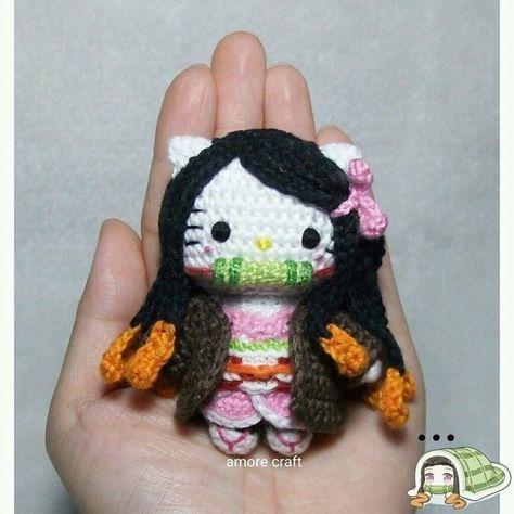 Nezuko Demon Slayer, Crocheted Animals, Hello Kitty Crochet, Miniature Crochet, Cute Miniature, Kawaii Crochet, Anime Crafts, Fun Crochet Projects, Hello Kitty Plush