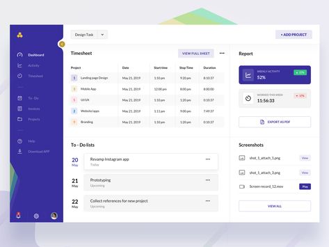 Time tracking web dashboard landing page colors ux clean new gradient design minimal download modern ui interactive design mockup screenshots to-do list todo clean ui time tracker web ui dashboard Webpage Template, Ui Design Dashboard, Web Dashboard, Time Tracker, Dashboard Ui, Time Tracking, Web Ui Design, Dashboard Design, Application Design