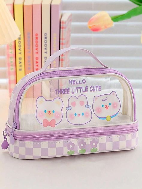 1 Piece Cute Pencil Bag Cartoon Bunny Pencil Case Double-Layer Portable | SHEIN USA Pencil Case Organizer, Pencil Cases For Girls, Large Pencil Case, Cute Makeup Bags, Cute Pencil Case, Kawaii Pens, Stationery Essentials, Pencil Case Stationery, Cute Stationary