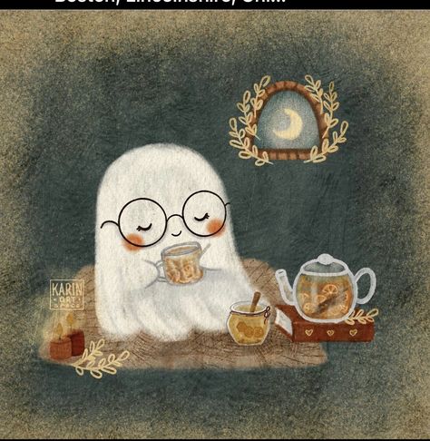 Cozy Aesthetic Illustration, Cozy Drawing Illustration, October Illustration Art, Cozy Illustration Art, So This Is Love, Ghost Illustration Cute, Cute Fall Illustration, Ghost Art Cute, Ghosts Illustration