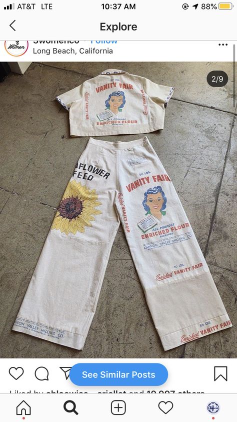 Vintage Flour Sacks, Sack Pants, Flour Sacks, Sunflower Party, Upcycling Ideas, Vintage Outfit, Flour Sack, Clothing Brands, Winter 2024