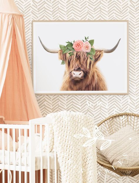 Highland Cow Nursery Decor & Shopping List – Modified Tot Highland Cow Flower Crown, Pink Highland Cow Nursery, Hiland Cow Nursery, Highland Cow Themed Room, Boho Cow Nursery Girl, Floral Highland Cow Nursery, Highlander Cow Nursery, Highland Cow Nursery Theme Girl, Pink Cow Nursery