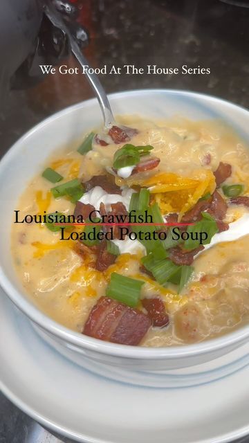 Crawfish Potato Soup, Crawfish Corn And Potato Soup, Loaded Cajun Seafood Baked Potato, Thick And Creamy Fish Chowder, Shrimp And Crawfish Baked Potato, Louisiana Crawfish, Loaded Potato Soup, Dinner For 2, Homemade Chicken Stock