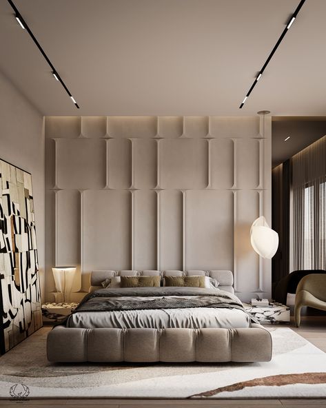 This calm bedroom design combines neutral tones with modern luxury. The textured wall panels add depth, while the comfortable bed and simple décor show calm elegance. Ideal for people who enjoy a combination of comfort and style.

#BedroomGoals #ModernDesign #NeutralInteriors #bedroomDesign #bedroomInterior #homeDecor #homeInterior #ModernInterior #ModernBedroom  #ContemporaryBedroom #homeBedroomRefresh Bedroom Wall Cladding, Calm Bedroom Design, Modern Simple Bathroom, Modern Bedroom Design Luxury, Panel Design Ideas, Bedroom Design Luxury, Calm Bedroom, Luxury Bedroom Interior, Elegant Bedroom Design