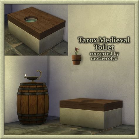 Tarox Medieval Toilet Simulacra Medium Aevum Medieval Toilet, Sims 4 Medieval, Medieval Objects, Asian Sims, Sims Challenge, Sims 4 Decades Challenge, Sims Medieval, Medieval Furniture, Sims 4 Studio