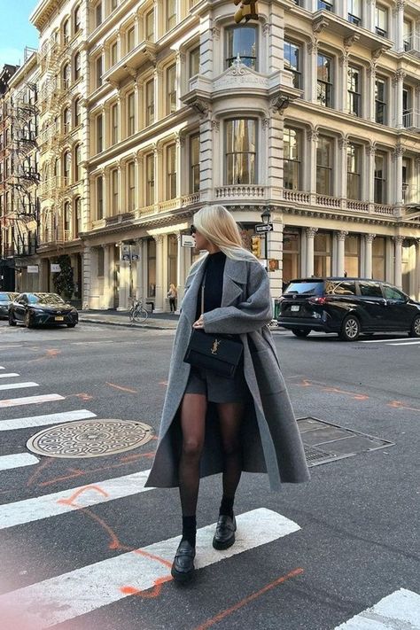 Recent outfit roundup: NYC edition ✨ If you're wondering what to wear in New York in the winter, use this as inspiration! I love wearing tights with loafers, and this grey wool coat is perfect for romping around the city. Outfit details always linked so tap to shop this look and don't forget to browse my LTK for more winter outfit inspo!! Trench Coat Going Out Outfit, New York Aesthetic Winter Fashion, New York City Outfits Christmas, Winter Outfit Grey Coat, New York Fashion December, Christmas City Outfit, Swag Winter Outfits, London Winter Aesthetic Outfit, Dark Grey Wool Coat Outfit