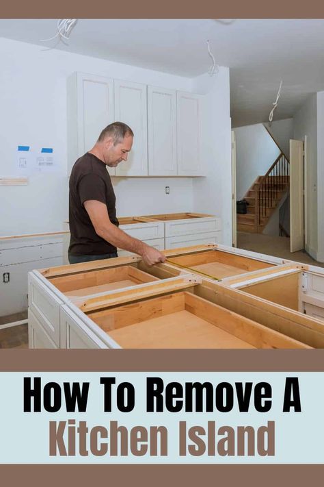 Thankfully, removing a kitchen island can be done with relative ease and on the cheap, as long as you know how to properly do it. So follow me after the break to learn all you need to know to remove a kitchen island. . #kitchencabinets #remodeling #renovating #cabinets #diy #kitchenisland #Décor #Design #cleanhappyhome Removing A Kitchen Island, Removing Kitchen Island, Removing Island In Kitchen, Litchen Island, Moving Kitchen Island, Kitchen Island With Sink And Dishwasher, Kitchen Island Cabinet, How To Remove Kitchen Cabinets, Island Cabinet