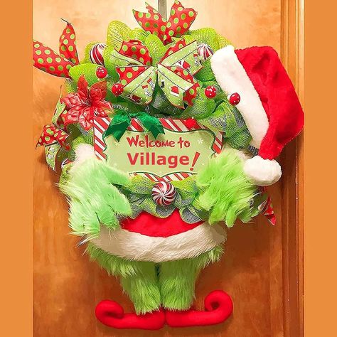 Grinch Wreath, Door Hanging Decorations, Grinch Christmas Decorations, Artificial Garland, Porte Decorate, Hanging Wreath, Outdoor Holiday Decor, Christmas Plush, Grinch Christmas