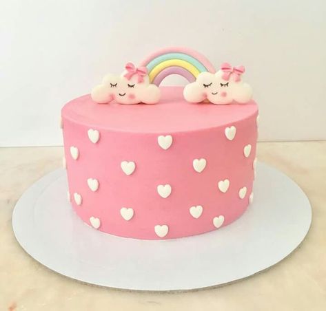 Pink Cake With Rainbow, Girly Birthday Cakes For Kids, Cake Decorating Rainbow, Simple Rainbow Cake, Pink Rainbow Cake, Cute Pink Cake, Cupcakes Bonitos, Girly Birthday Cakes, Cake Designs For Kids