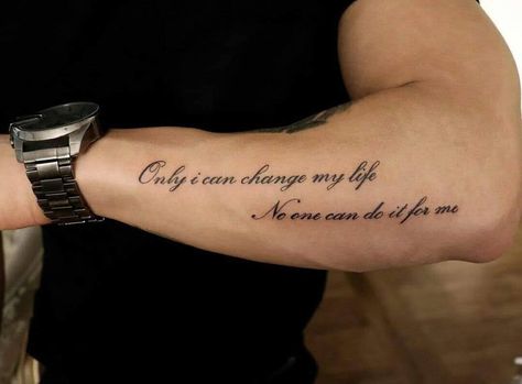 Quote Tattoos For Men, Tattoo Word Fonts, Arm Tattoos For Guys Forearm, Tattoo Quotes For Men, Forearm Tattoo Quotes, Simple Forearm Tattoos, Phrase Tattoos, Simple Tattoos For Guys, Small Quote Tattoos