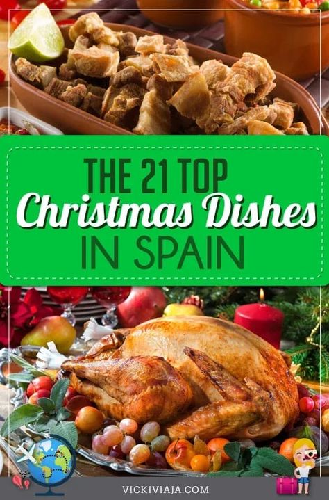 Here you will find the 21 best traditional Christmas foods in Spain. Spanish food, Christmas sweets, and traditions from different parts of the country #Vickiviaja Traditional Spanish Christmas Food, Spain Christmas Traditions, Spain Christmas Food, Christmas Dishes From Around The World, Traditional Christmas Food Ideas, Spanish Christmas Decorations, Hispanic Christmas Food, Traditional Christmas Dinner Ideas, Russian Christmas Food