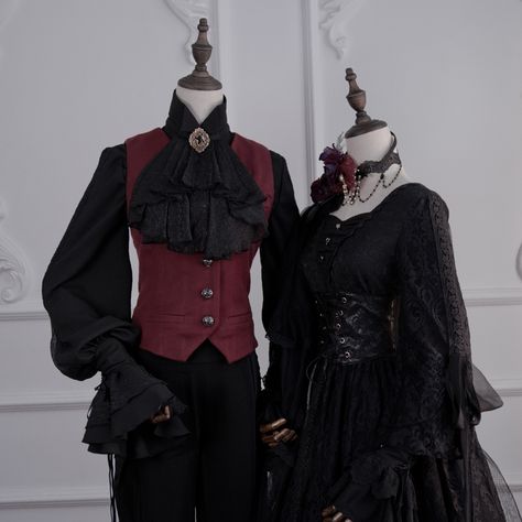 ZJ Story -The Kindred- Ouji Lolita Vest Gothic Villain Outfits, Vampirecore Clothes, Sagittarius Dressing Style, Ouji Aesthetic, Gothic Ouji Fashion, Vampire Outfit Aesthetic, Vampirecore Outfits, Vampire Aesthetic Outfit, Gothic Royalty