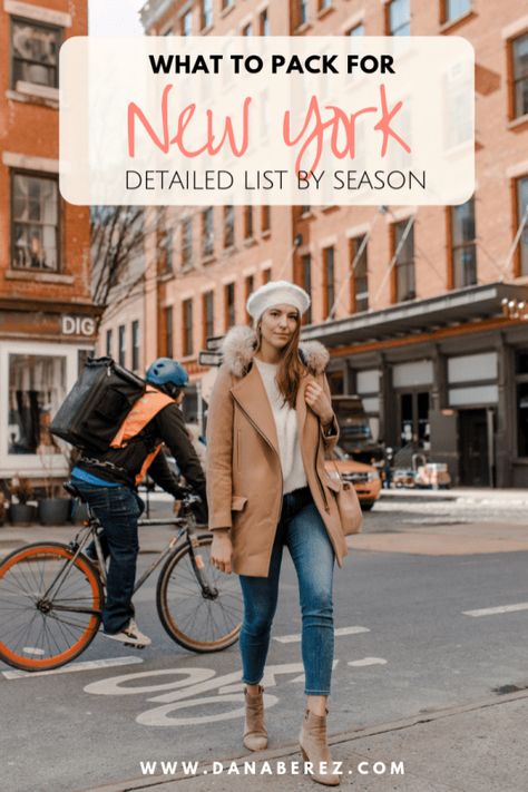 What to Pack for a Trip to NYC | Ultimate NYC Packing List by Season | NYC street style outfits Dana Berez Packing List Nyc Packing List, Outfits For Nyc, New York Spring Outfits, Nyc Outfit Ideas, Broadway Outfit, Nyc Fall Outfits, New York Weather, Pack For A Trip, Nyc Spring