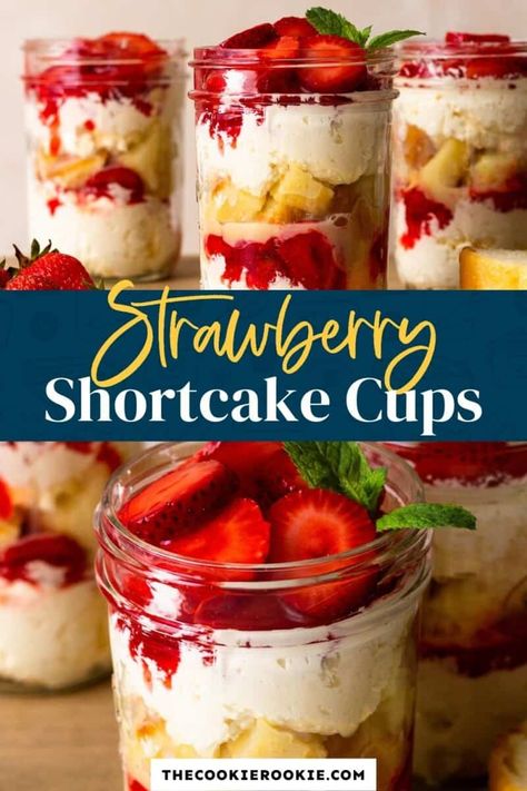 Mini Strawberry Shortcake Cheesecake, Strawberry Trifle Cups, Strawberry Shortcake In A Cup Easy, Strawberry Shortcake Single Serve, Mini Strawberry Trifle, Mason Jar Strawberry Shortcake, Strawberry Shortcake In Cups, Strawberry Desserts Cups, Strawberry Shortcake Shooters Mini Desserts