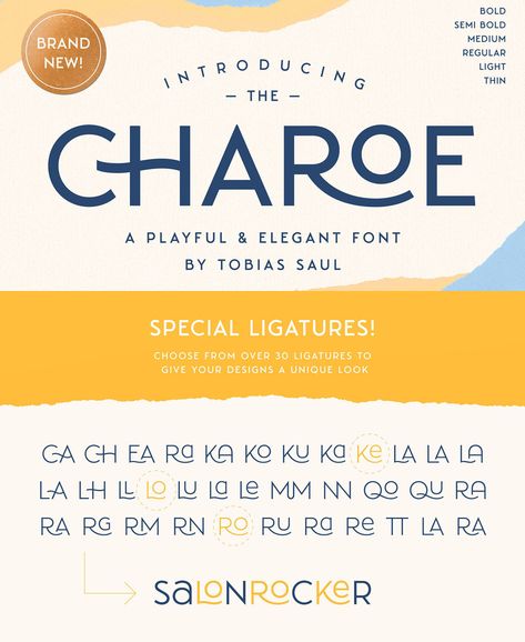 Charoe, a playful and elegant sans serif font with subtle vintage characteristics. Adobe Fonts Sans Serif, Sans Serif Fonts Logo, Sans Serif Fonts Typography, Cool Sans Serif Fonts, Fun Sans Serif Fonts, Dental Branding, Vintage Script Fonts, Edgy Fonts, Sans Serif Bold Font