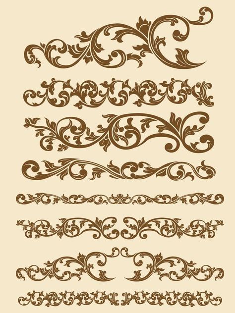 Motif Baroque, Motif Arabesque, Molduras Vintage, Ornament Drawing, Pola Bordir, Baroque Ornament, Baroque Pattern, Floral Ornament, Stencil Patterns