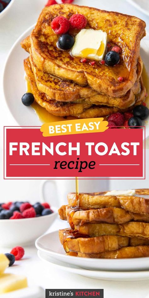 You'll love this easy French Toast recipe! It has the best sweet, caramelized edges and soft, custardy centers of this classic French toast. Perfect for breakfast or brunch! Small Batch French Toast Recipe, Easy Dinner Recipes Breakfast, French Toast Small Batch, Toasted French Toast, French Toast For A Crowd Simple, French Toast Recipe With Cinnamon Bread, Non Soggy French Toast, French Toast Recipe White Bread, French Toast Recipe No Milk