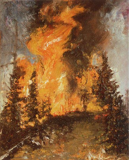 Jennifer Walton Fire Related Drawings, Forest On Fire Painting, Fire Forest Aesthetic, Fire Painting Aesthetic, Tree On Fire Painting, Fire Art Aesthetic, Burning House Painting, Forest Fire Aesthetic, Wildfire Painting