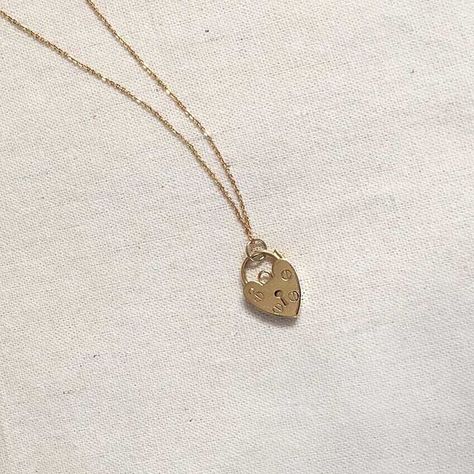 Gold Lock Necklace, Heart Lock Necklace, Dainty Fine Jewelry, Affordable Fine Jewelry, Dr Wardrobe, Curated Ear, Cute Ear Piercings, Layering Necklaces, Heart Lock