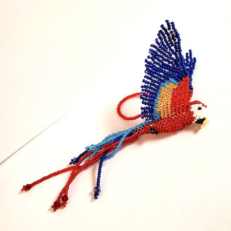 Beaded Bird and Other Animal Tutorials by PacificNorthWeber | About Hummingbirds - The Beading Gem's Journal Suncatcher Patterns, Beaded Hummingbird, Beaded Animals Tutorial, Beaded Suncatcher, Hummingbird Suncatcher, Scarlet Macaw, Macaw Parrot, Bird Beads, Stitching Techniques