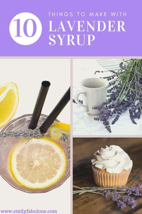 Here is a recipe for homemade lavender syrup and 10 ways to use it! Anyone can make this easy syrup and it adds a wonderful floral flavor and aroma to so many things, not to mention the pretty purple color. #lavendersyrup, #lavender, #easyrecipes, #homemadesyrup, #lavenderrecipes Lavendar Syrup Recipes, Baking With Lavender Syrup, Lavender Simple Syrup Uses, Recipes Using Lavender Syrup, Lavender Syrup Drink Recipes, Uses For Lavender Syrup, Monin Lavender Syrup Recipes, How To Make Lavender Syrup, Lavender Syrup Drinks