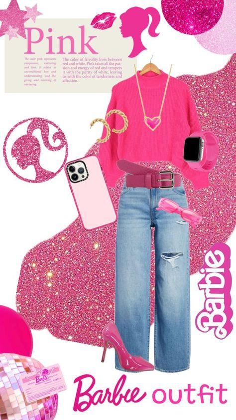 Barbie Outfits For School Spirit Week, Barbie Doll Inspired Outfit, Barbie Dress Up Day At School, Barbie Outfits Spirit Week, Barbie Vs Ken Spirit Week, Nerd Girl Outfit, Barbie Outfits Halloween, Caroline Outfits, Barbie Themed Outfits