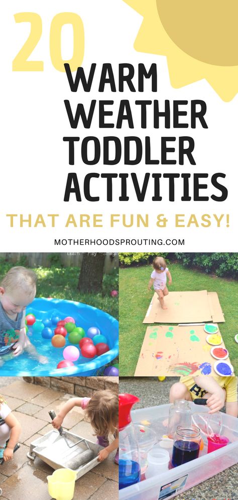 Make your summer with kids fun and try these 20 warm weather activities for toddlers if you're looking for some easy toddler activities you can do outdoors! These can be spring toddler activities or summer toddler activities. #toddler #activities #summer #spring Weather Activities For Toddlers, Spend Time Outside, Summer Activities For Toddlers, Outdoor Activities For Toddlers, Gratis Printables, Toddler Outdoor, Easy Toddler Activities, Baby Play Activities, Summer Fun For Kids