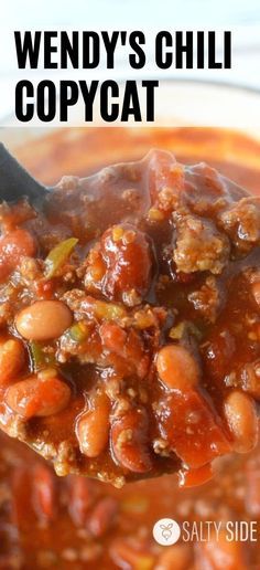 Wendy's Chili (Copycat Recipe) Wendy’s Copycat Chili Recipe, a delicious and easy copycat chili recipe for when you just cannot make the drive to get this fan favorite. Perfect for winter weather, this chili is spiced up fantastically and full of hearty and savory beef and beans.  #chili #copycatrecipe #soup #hearty Wendy’s Chilli Recipe Crockpot, Chilis Chili Copycat Recipes, Wendy’s Chili Recipe Crockpot, Copycat Wendy’s Chili Recipe, Wendy’s Chili Copycat, Copy Cat Wendy’s Chili, Wendys Chili Copycat, Wendy’s Chilli, Wendy’s Copycat Chili Crockpot Sauce