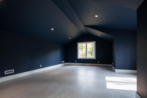 Black Bonus Room Ideas, Dark Bonus Room, Bonus Room Color Ideas, Dark Bonus Room Ideas, Bonus Room Paint Colors, Above Garage Room, Attic Hangout Room Ideas, Bonus Room Ideas Upstairs, Attic Game Room