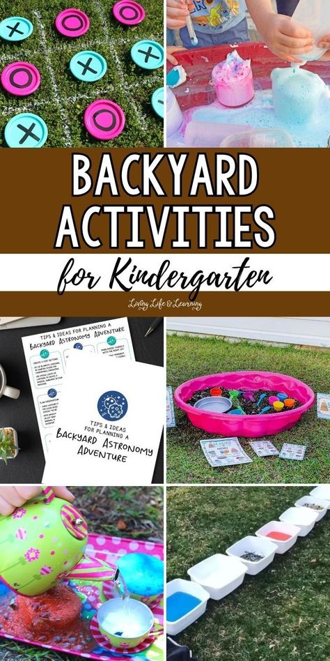 Encourage your kids to go out and about and let loose with the help of   these fun backyard activities for kindergarten! Turn your backyards into   a giant play area where your kids can go as messy and as active as they   like without having to spend a fortune! Outdoor Kindergarten, Kids Stem Activities, Chemistry For Kids, Fun Backyard, Rainbow Activities, Middle School Activities, Backyard Activities, Fun Outdoor Games, Activities For Kindergarten