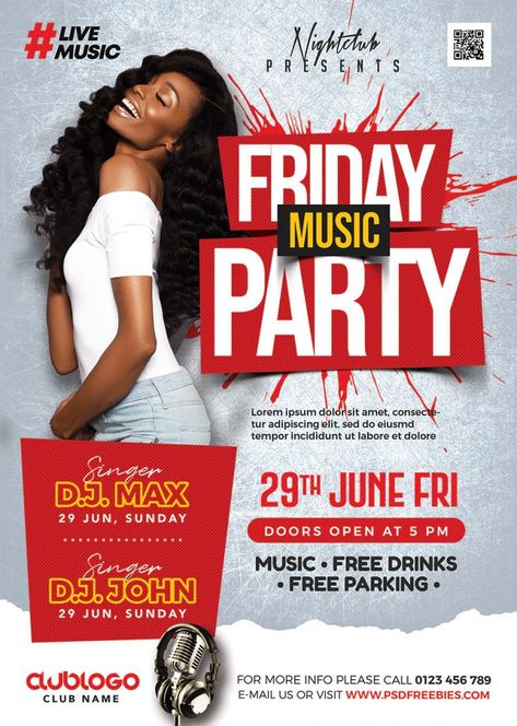 Weekend Club Party Flyer PSD Template – PSDFreebies.com Birthday Party Flyer Design, Club Flyer Design, Media Flyer Design, Social Media Flyer Design, Party Flyer Design, Club Party Flyer, Friday Music, Poster Template Design, Party Flyers